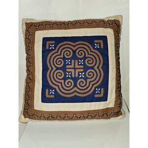 Handmade Ethnic Textile Pillow • Vintage Appliqué Cushion • Boho Global Decor